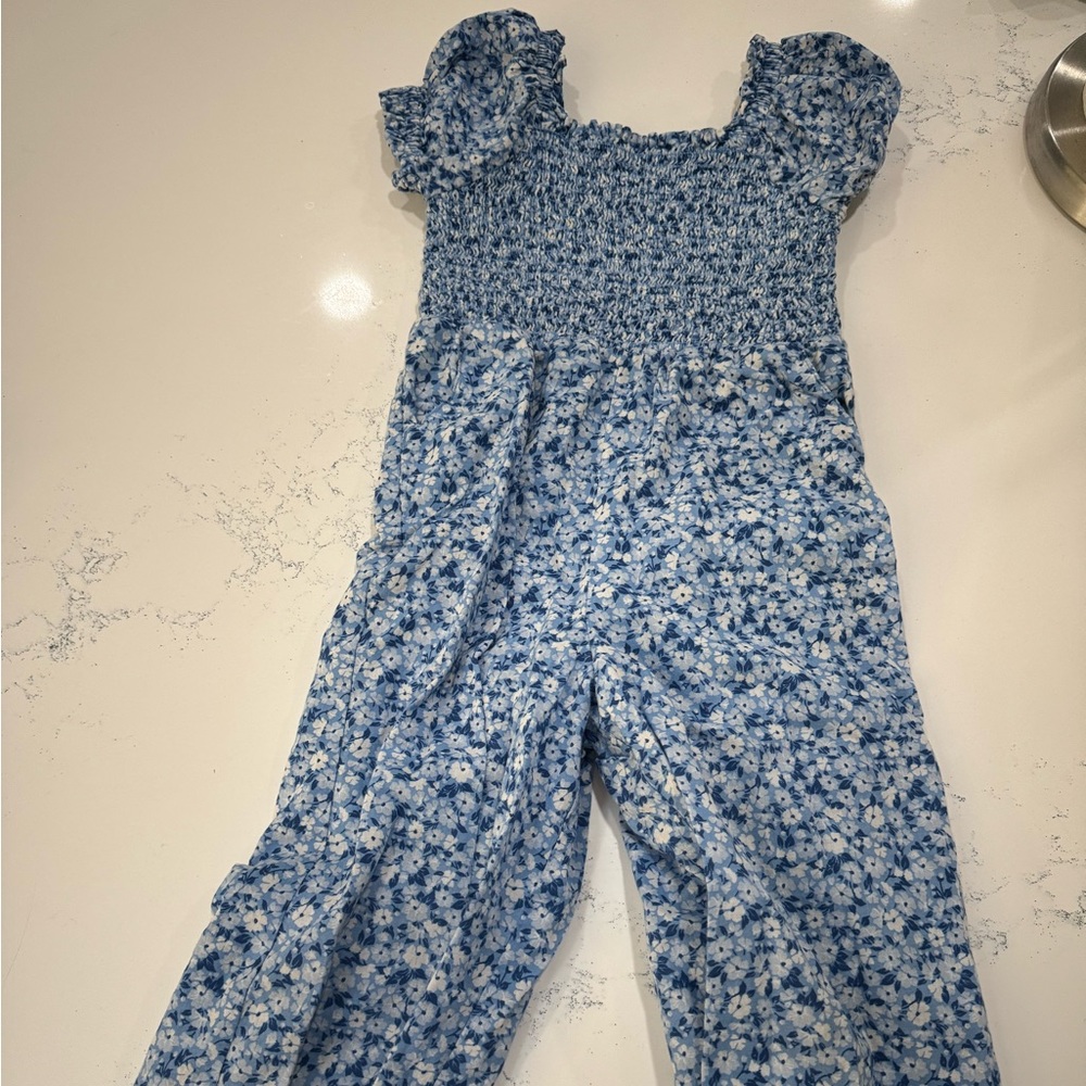 Janie & Jack blue, flowered romper 3T EUC